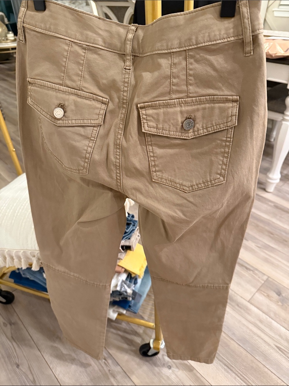White House Black Market Beige Straight-Leg Utility Pants Pret-AT - Picture 4 of 9